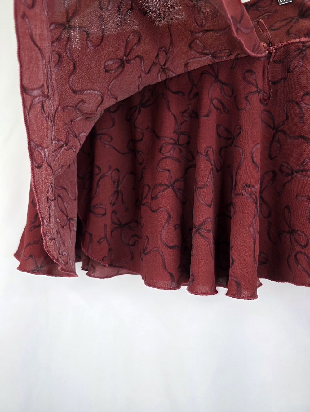 Aeropostale MEDMini Skirt Skort Burgundy Bow Print Coquette Dark Moody Preppy - Picture 8 of 16